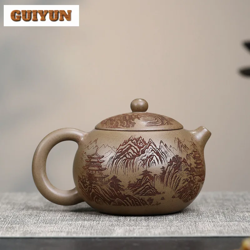 425 مللي بوتيك ييشينغ الأرجواني الطين أباريق الشاي اليدوية شيشي وعاء الخام الخام الخام قسم الطين غلاية الصينية Zisha طقم شاي أدوات المائدة الحرفية