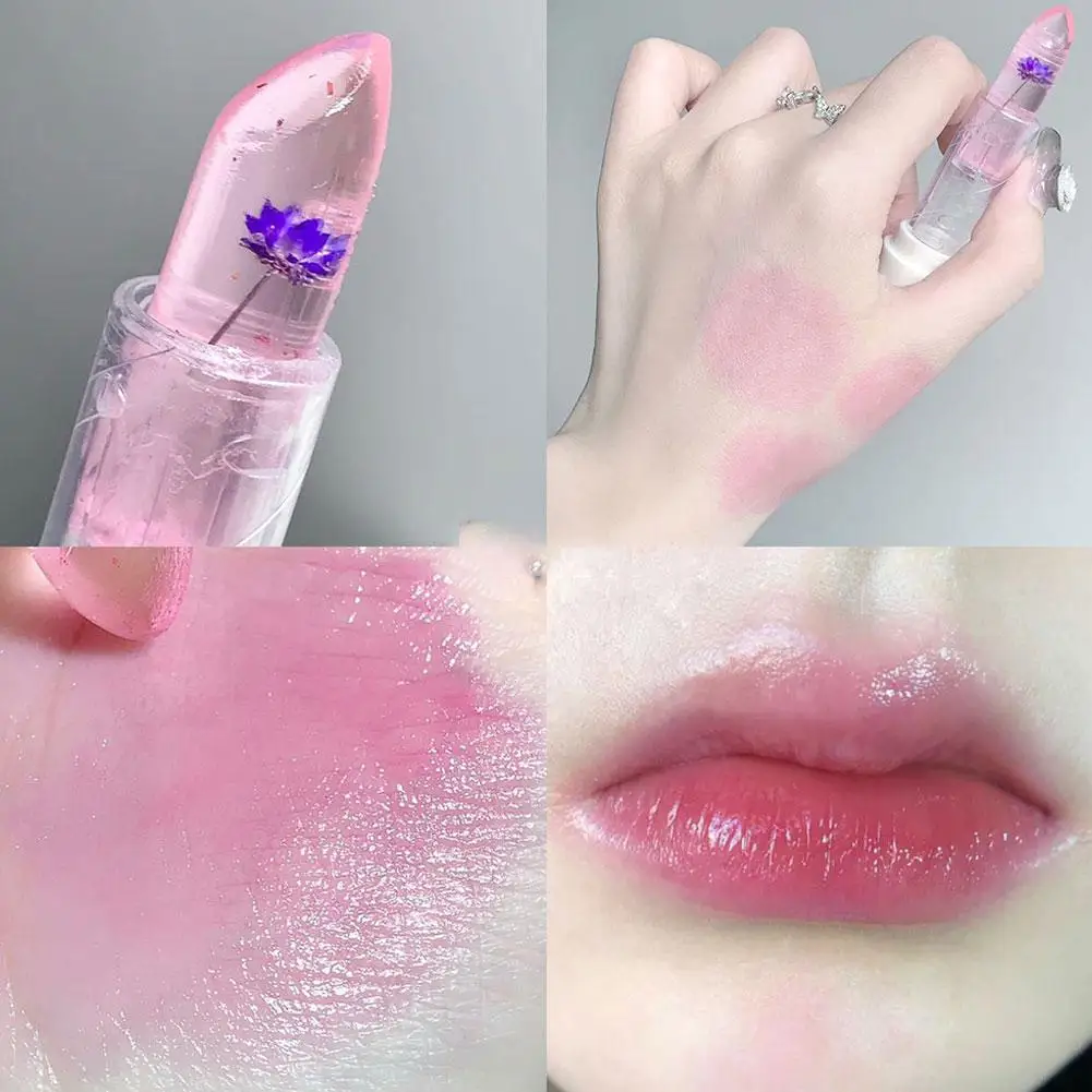 Transparente Gelee Blume Lippen balsam Glanz Lippenstift Temperatur Farbwechsel Lippen balsam feuchtigkeit spendende Lippen Make-up langlebig