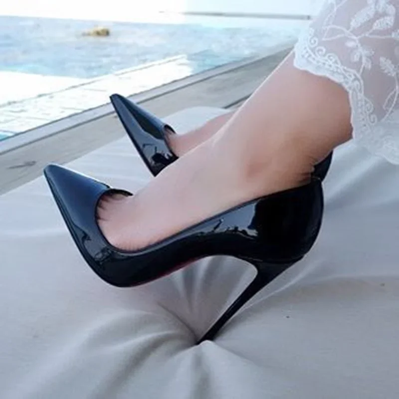 2022 Spring Newest Sky Blue Patent Leather High Heels Girls Pointed Toe Sexy Pumps Big Size 42 Thin Heels Woman Shoe