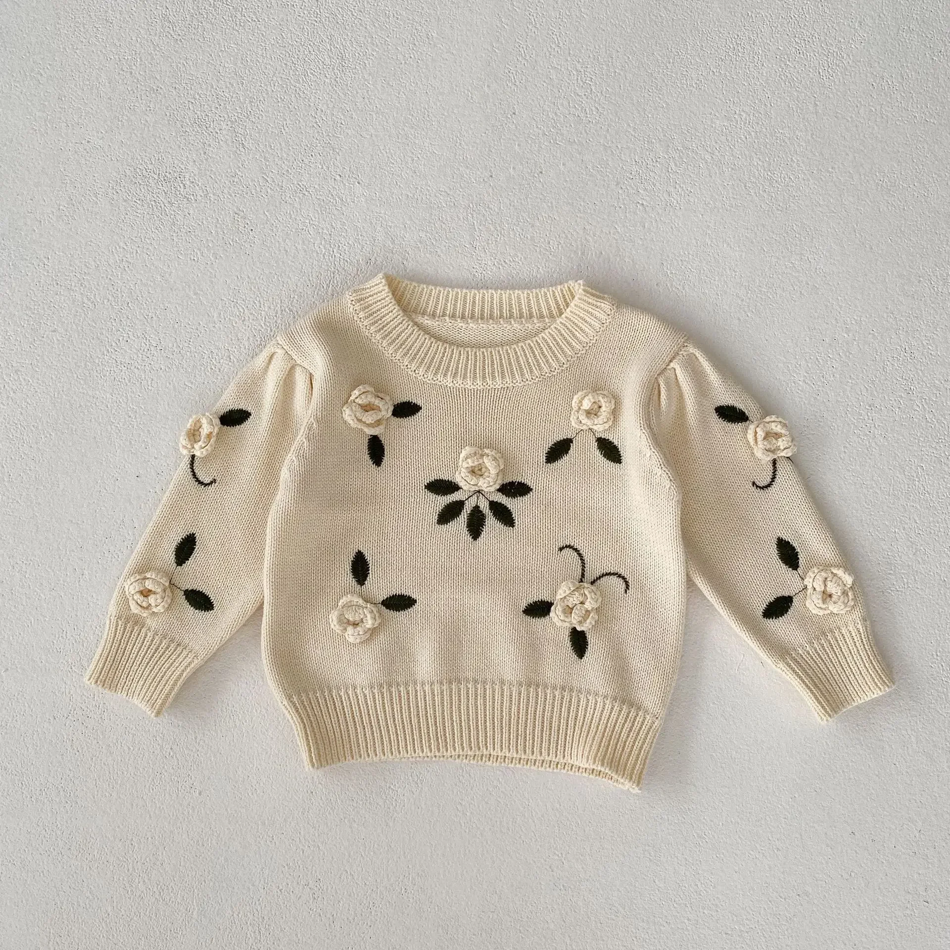 Childrens Clothing 2024 Autumn New Item Baby Girl Flower Embroidered Knitted Sweater Versatile and Cute Sweater Top