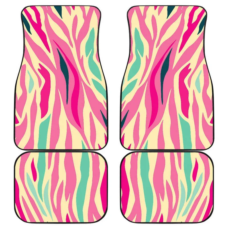 Pastel Zebra Pattern Print Front and Back Car Floor Mats Heavy Carpet Front and Rear Full Set 4PCs Pack