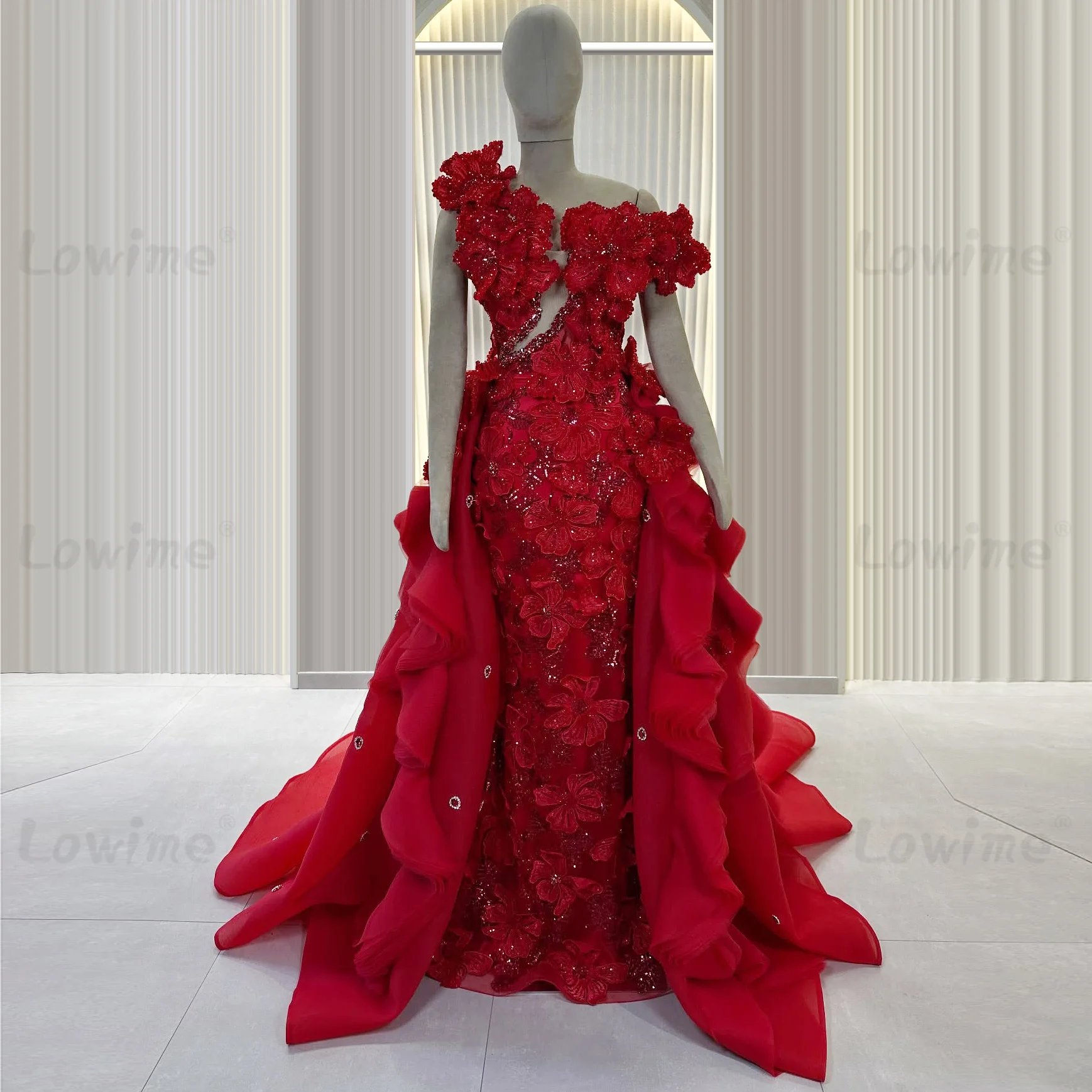 

Красное свадебное/помолвочное платье с накидкой, кристаллами и цветочным декором, вечернее платье для знаменитостей, выпускное платье 2026 года на заказ, Robe De Mariée