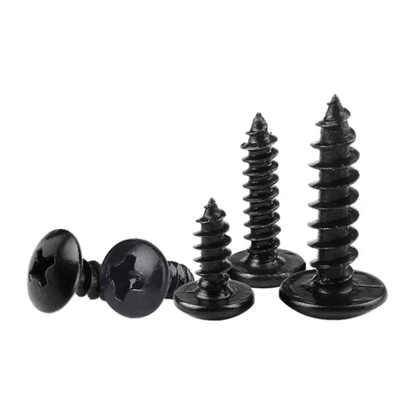 10pcs/lot M2.6 M3 M3.5 M4 M5 BLACK CARBON STEEL Phillips Truss Head Cross Recessed Mushroom Head Self Tapping Screws