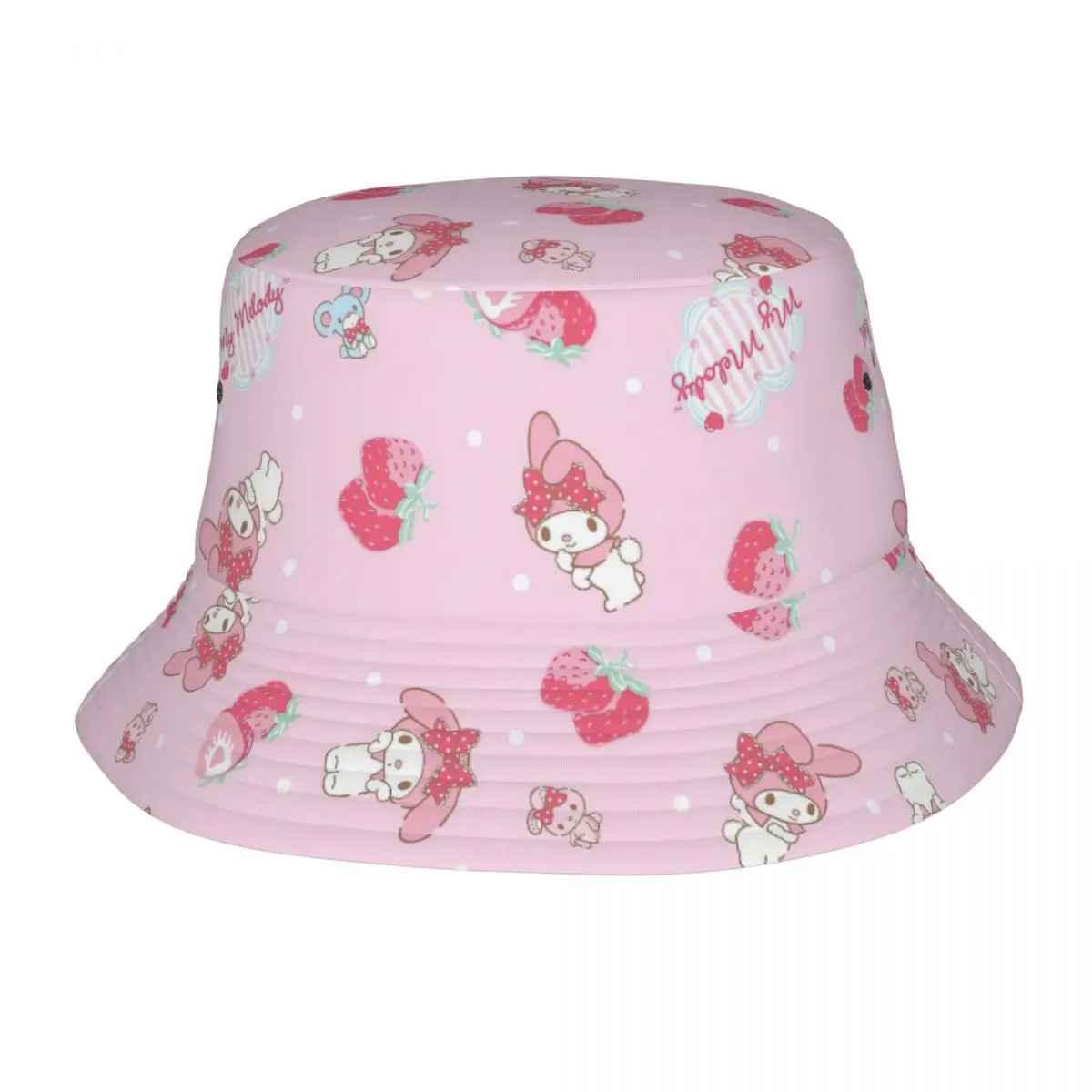 Pink My Melody Pattern Bucket Hats Hot Summer Headwear Accessories Cute Cartoon Fisherman Hats for Hiking Women Boonie Hat