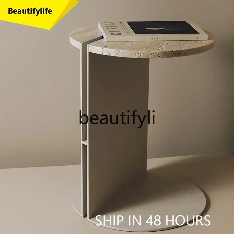 

smt1 Cream wind living room sofa small coffee table movable Nordic marble corner table