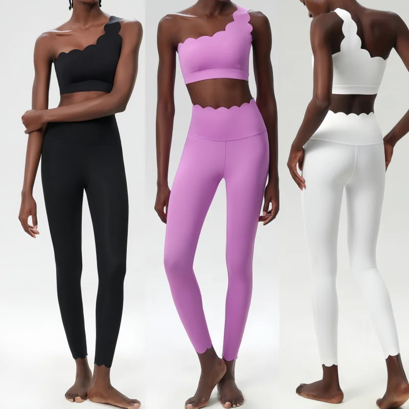 

Women Two Pieces Fitness Yoga Set One Shoulder Sport Bar Running Gym Suit Quick Dry Sportswear Legging Strwetchy Workout Clothes