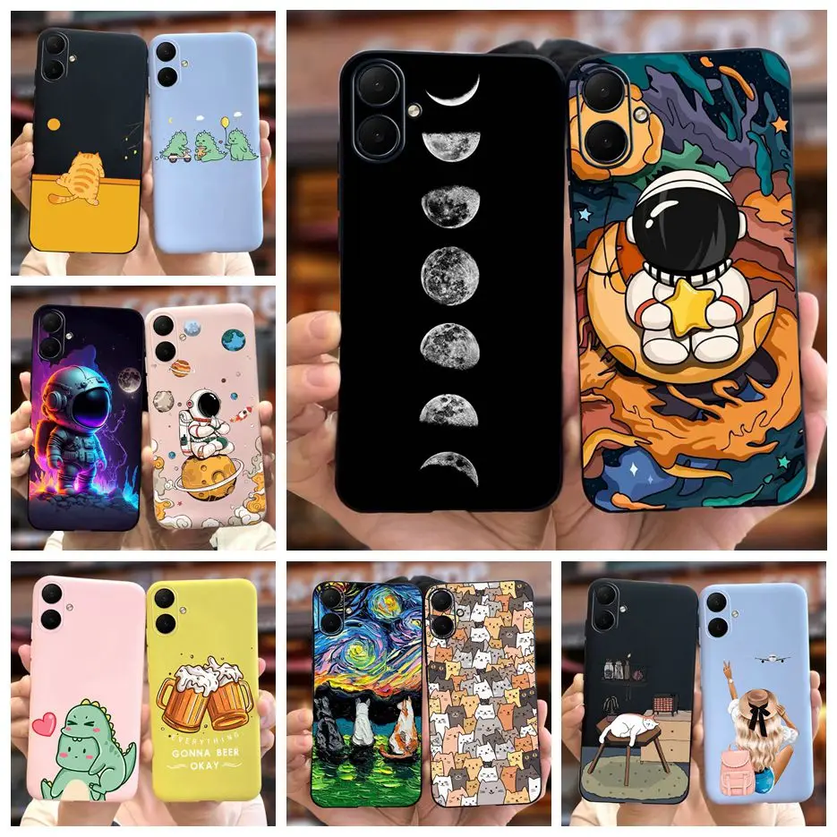 For Samsung Galaxy A05 Case SM-A055F Cute Astronauts Moon Painted Back Cover Case For Samsung A05 A 05 GalaxyA05 Soft TPU Fundas