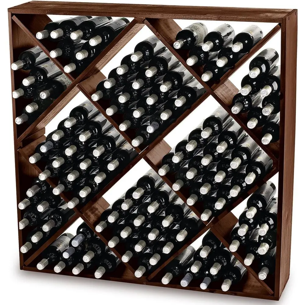 

Jumbo Bin 120 Bottle Walnut Wine Rack – Classic Wall Mountable Display and Storage Shelf, Large Wine Cction Organizer (42 x 42 x