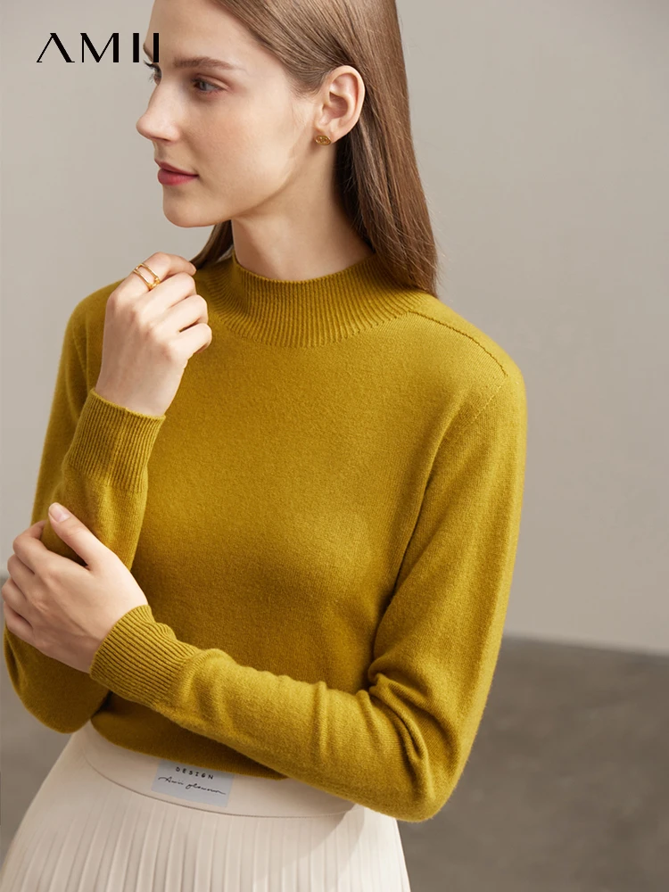 AMII-suéteres minimalistas para mujer, Jersey elegante de Cuello medio alto, cálido y a la moda, otoño e invierno, 2023, 12270661