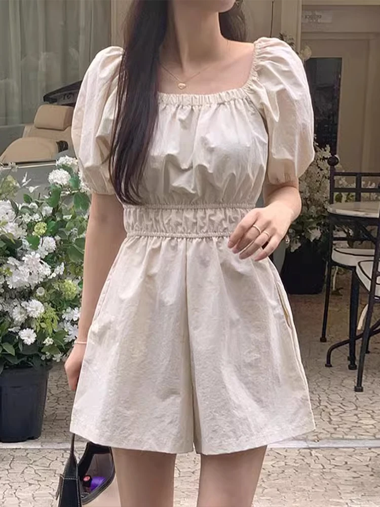 

E Forever Summer Vintage Square Collar Bubble Sve Jumpsuit Women High Waist Wide Leg orts Korean Sle Straigh...