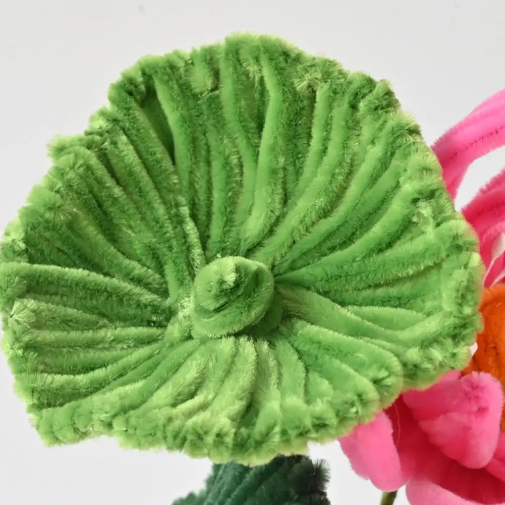 Finished Pipe Cleaner Flower Bouquet 2 Lotus Flowers 3 Lotus Leaves Artificial Chenille Stems Flower Craft For Vase Fake Flower