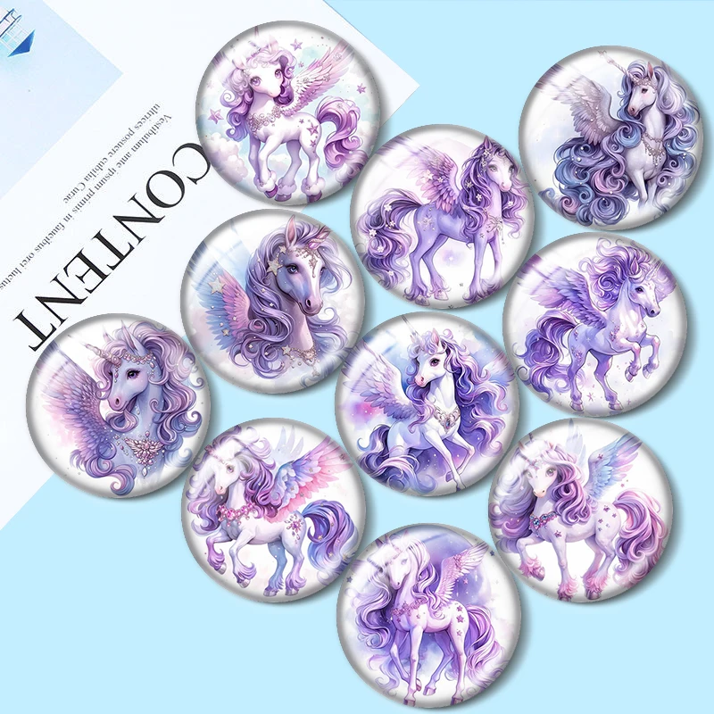 Magical Unicorn Illustration 10pcs 12mm/18mm/20mm/25mm Round photo glass cabochon demo flat back Making findings