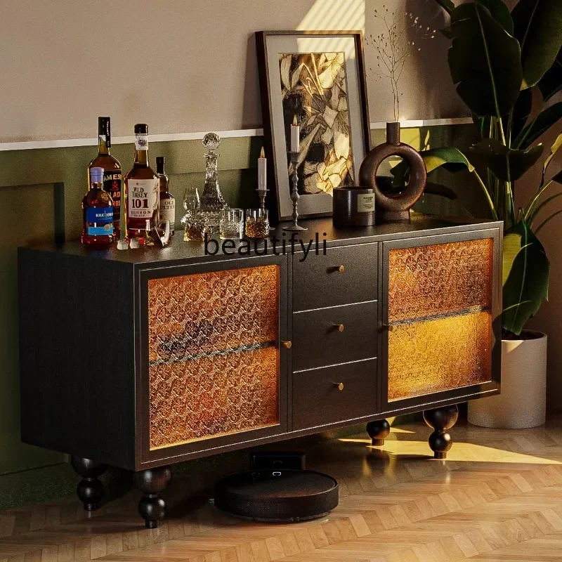 

ss K178 ss25 Retro American solid wood glass dining side cabinet entry foyer entrance sofa side cabinet living room bedroom stor