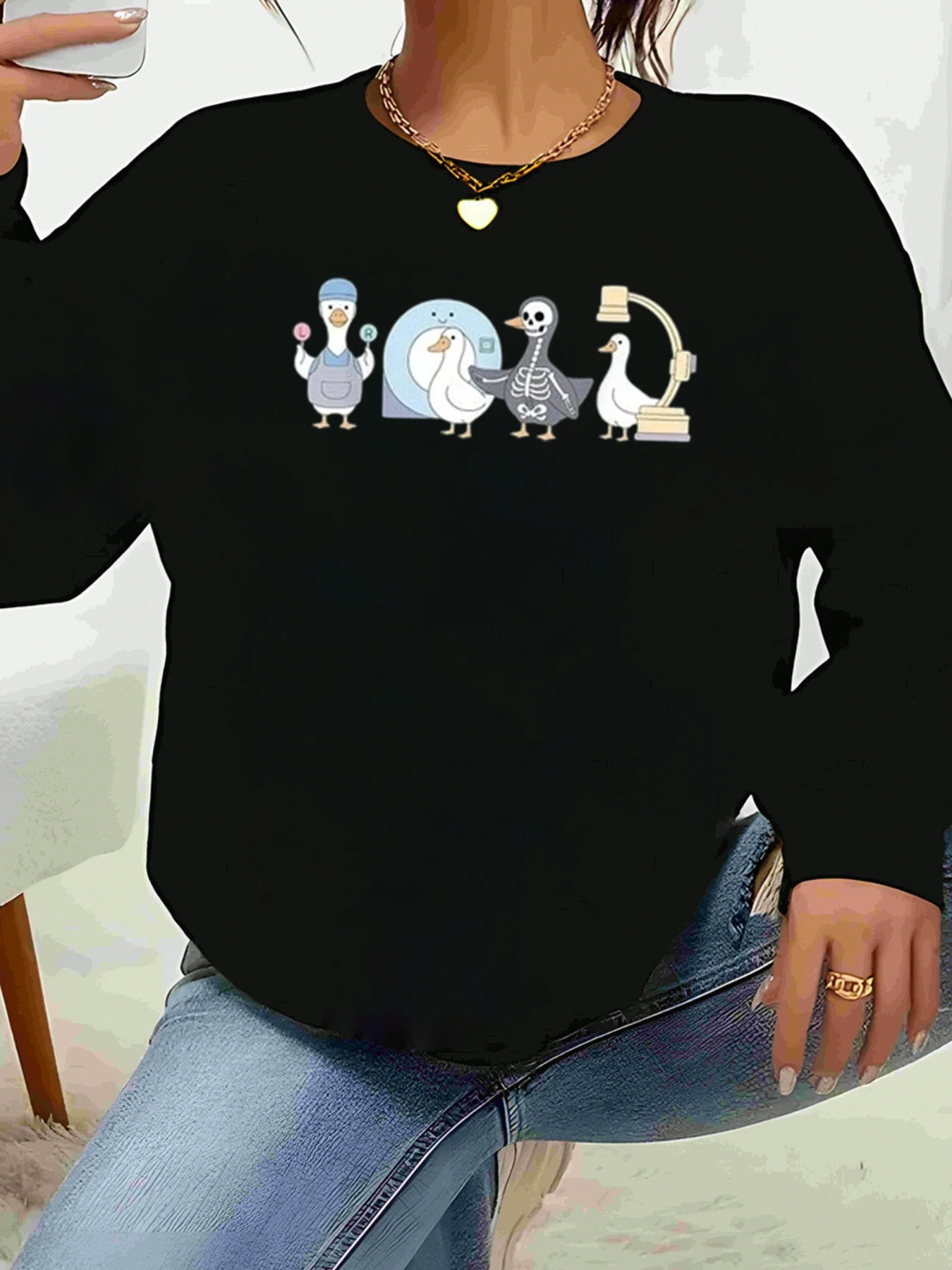 

Утка Доктор Рэй Скелет Утка Хэллоуин Толстовка Повседневная Одежда Женская