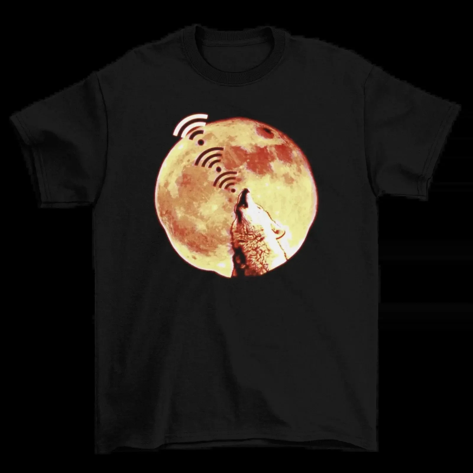 Howling WI FI Wolf Moon Herren T Shirt WiFi Baumwolle Kleidung vintage Washed homme fashion Casual designer clothes graphic