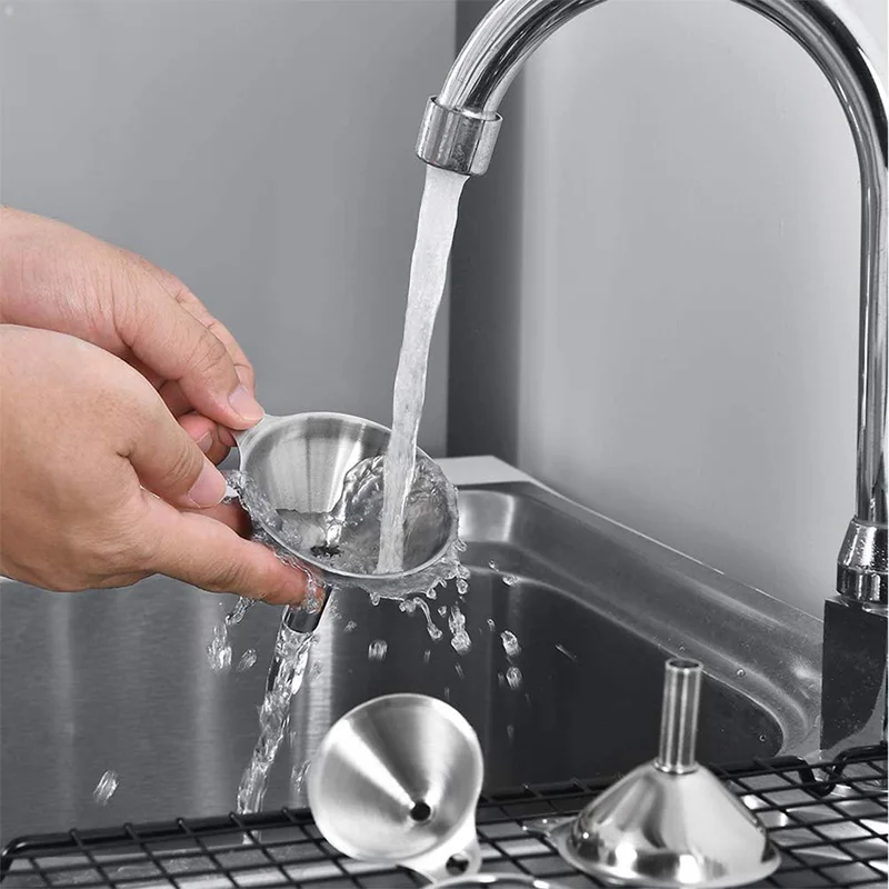 Juego de embudos de acero inoxidable para botellas, herramientas de cocina multifunción, aceites esenciales, especias, transferencia de embudos líquidos, fácil limpieza