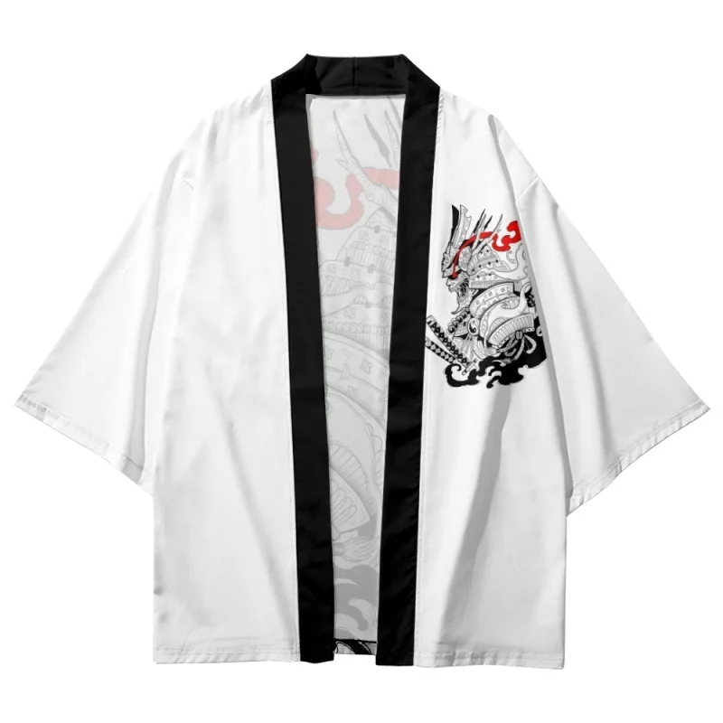 Japanese Samurai Print White Kimono 2022 Streetwear Beach Yukata Men Women Cardigan Cosplay Haori Harajuku Tops Robe Clothes