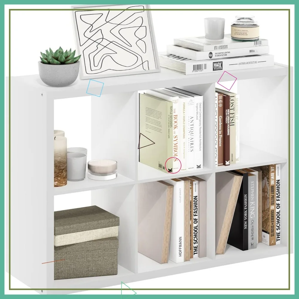 Estante reversível de 6 cubos, branca, 14,6x44x30 polegadas, para sala de estar, quarto, escritório