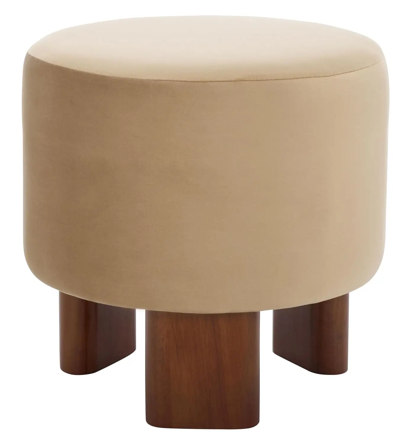Round Velvet Ottoman Seat Foot Rest, Tan Brown Upholstered Storage Pouf for Living Room Bedroom, 18 Inch, Customized