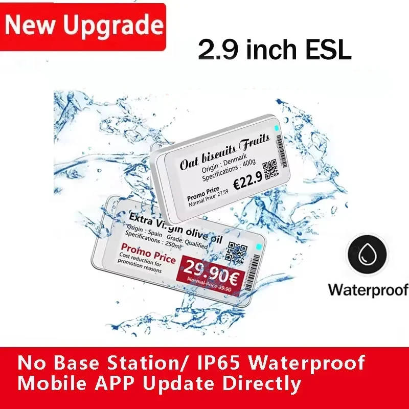 1 set New Upgrade Waterproof 2.9\'\' Eink Display Screen Price Tag Electronic Shelf Labels Ble Control Andriod APP Refresh Label