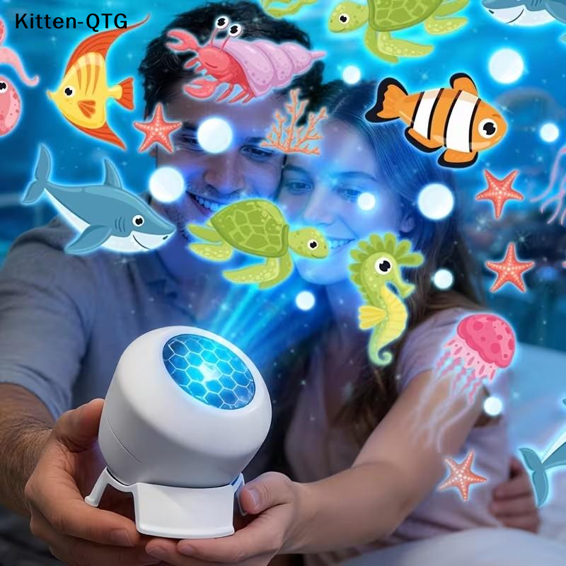  USB Plug-in Ambient Lamp, Decorative Lighting LED Starry Ocean Projector Light, Ocean Rotating Dynamic Projection Night Light, 