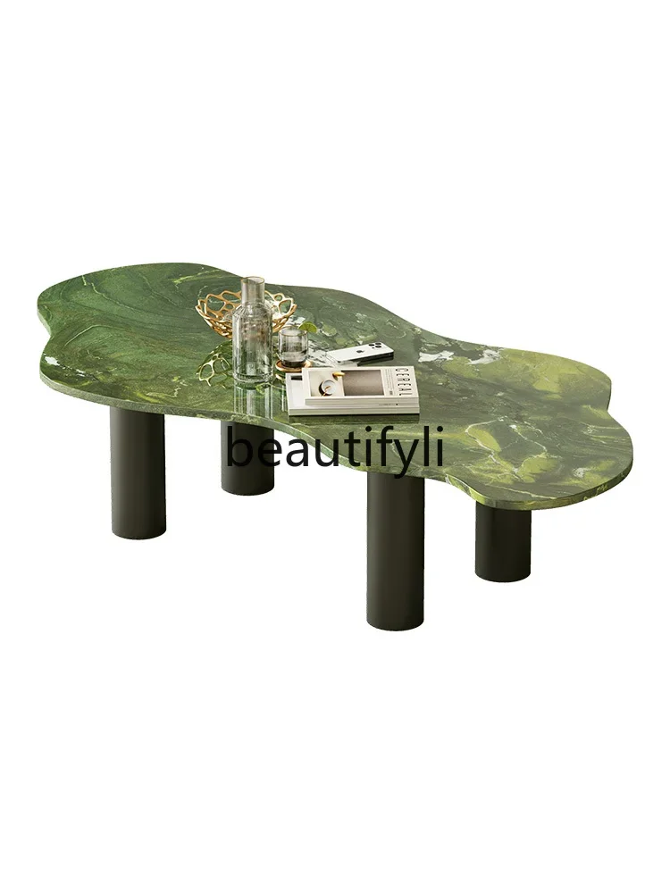 Biai pure natural avocado green luxury stone coffee table high-end light luxury retro art cloud coffee table