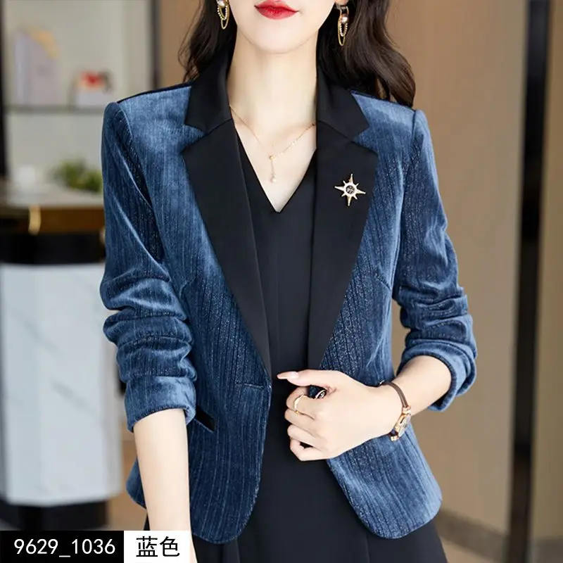 Petite Velvet Blazer Set 2024 Spring Fall Short Jacket & Skirt Casual Office Suit