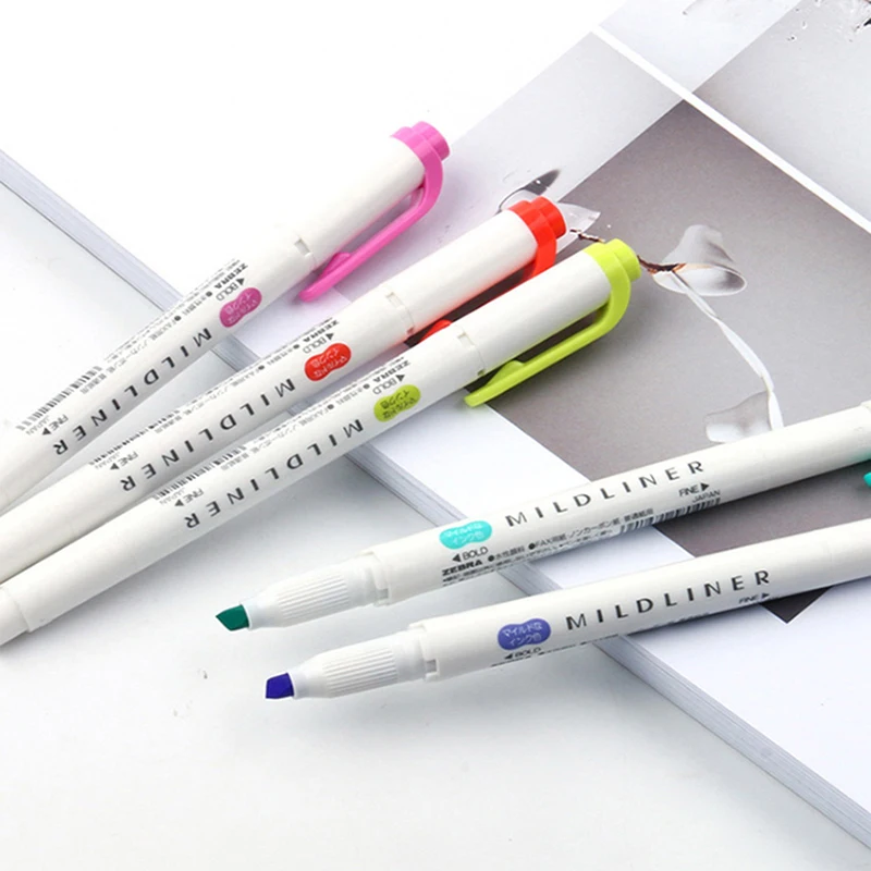 Zebra-قلم حبر جاف فلورسنت ياباني wkt7 ، قلم تحديد لطيف برأسين ، قلم تحديد ملون ، أدوات مدرسية kawaii