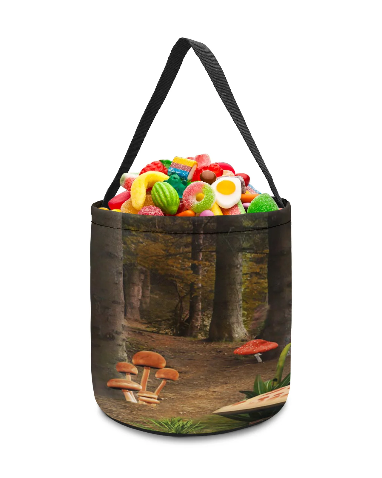 Mushroom Forest Print Storage Basket Sweet Candy Bucket Portable Home Storage Bag Hamper For Kids Toys Party Decoration Supplies