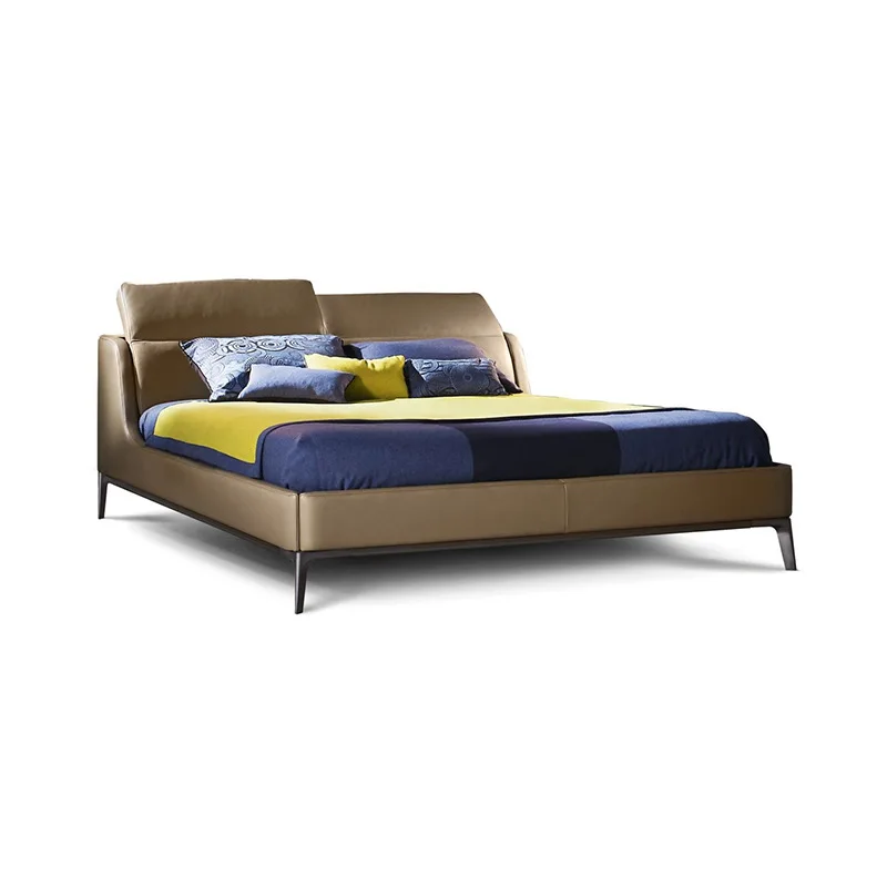 

Modern simple leather bed first layer cow leather 1.8 m Italian minimalist soft bag backrest bed light luxury double master bed