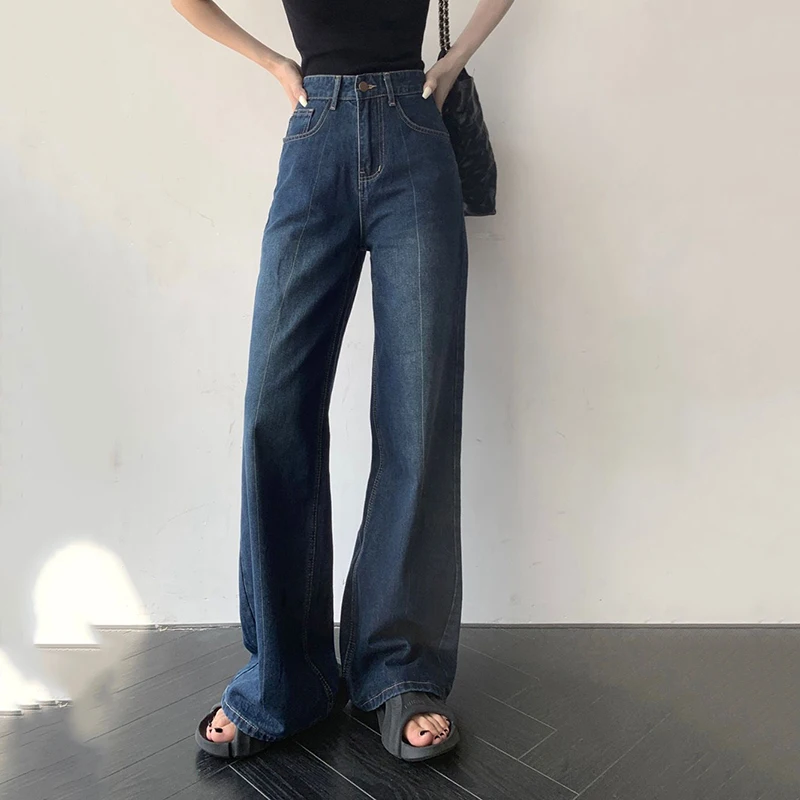 

Gidyq Streetwear Women High Waist Jeans Korean Fashion All Match Loose Wide Leg Pants Spring Female Straight Denim Trousers New