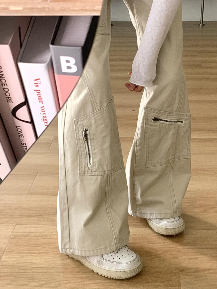 

American Design Multi-ket Workwear Denim Pants High Waist Thin Summer Loose Straight Leg Micro Flared Wide Leg Long Trouse...