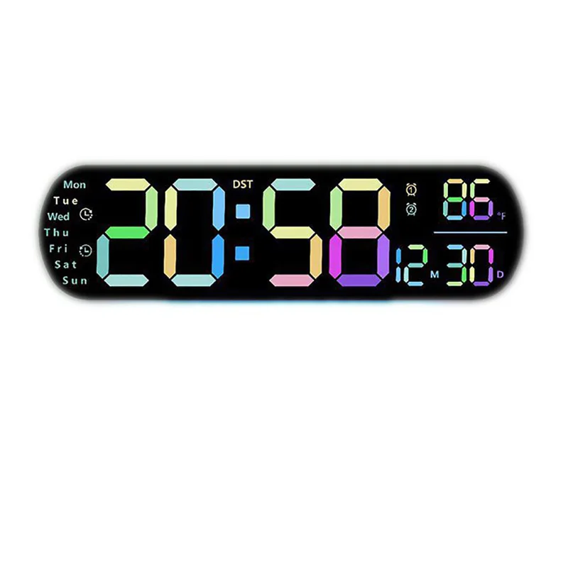 

Большие цифровые настенные часы 35 см, дисплей температуры и влажности, недели, яркость, электронный светодиодный настольный будильник, 12/24 часа