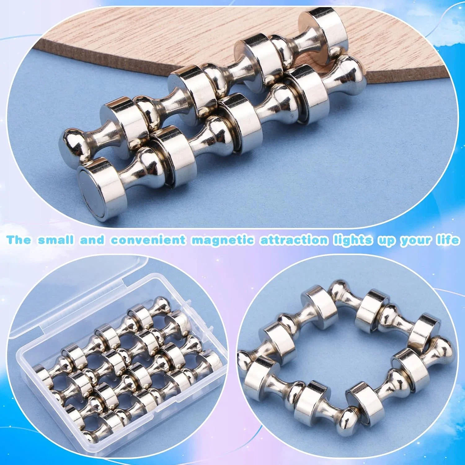 60/2PCS Mini Fridge Magnets Neodymium Strong Magnetic Pushpins Home Kitchen Metal Magnetic Thumbtack Whiteboard Wall Hangers