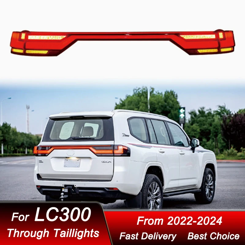Car Through Tail Lights For Toyota Land Cruiser LC300 22-24 Full LED DRL Tail Lamp Dynamic Turn Signal Light Tail Lamp Assembly