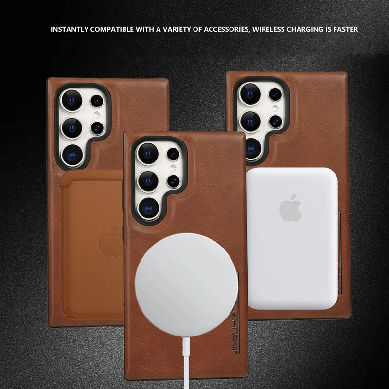 For Samsung Galaxy S23 S24 Ultra Plus Magsafe Case Luxury Ultra Thin Slim Leather Shockproof Bumper Business Cover For S24 Ultra