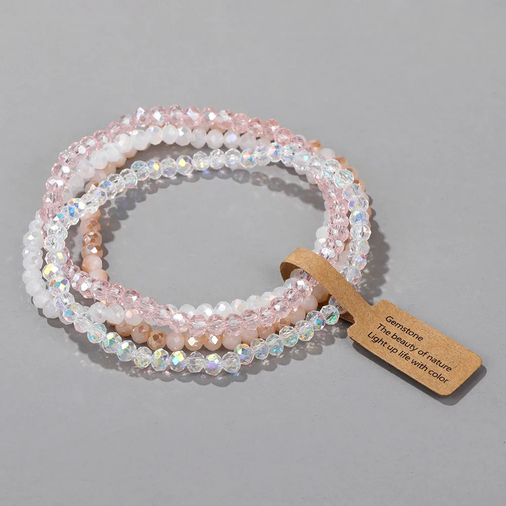 Ensemble de bracelets en cristal de verre coloré, 4 pièces, perles de cristal rose à facettes, extensibles, bijoux cadeau pour femmes, filles et amies