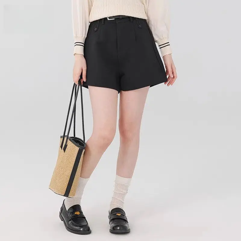 2025 nuevo para Mujer moda bolsillos laterales dardos delanteros Bermudas pantalones cortos Vintage de cintura alta con cremallera pantalones cortos Mujer Wh10