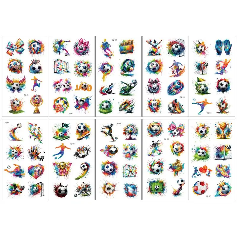 10 قطعة/المجموعة الملونة كرة القدم المؤقتة لصاقات وشم الكرتون كرة القدم مروحة الوشم ملصقات للماء للحزب هدية