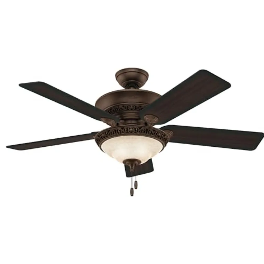 

52 inch Indoor Ceiling Fan with LED Light - Brown Ceiling Fan with Pull Chain, For Bedroom or Living Room, Standard Mount, No R
