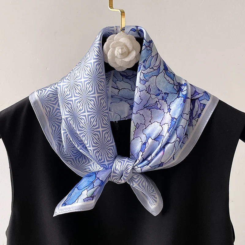 100% Real Silk Square Scarves Women Bandana High Quality Floral Printed Foulard Hair Tie Soft Neckerchief