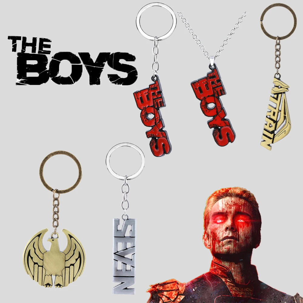 Red Letter The Boys Logo Keychain High Quality The Seven Superhero Homelander Alloy Keyring Chain Men Car Women Bag Accessories