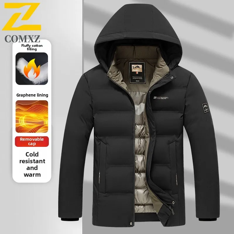 

2025 Новая мужская хлопковая куртка, модная универсальная утолщенная морозостойкая теплая куртка с капюшоном, уличное повседневное зимнее мужское пальто на молнии