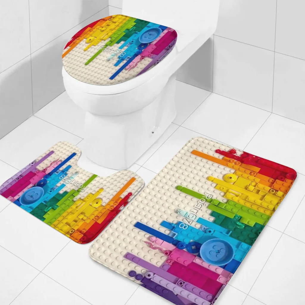 3 Pieces Non-Slip Bathroom Rug, Toilet Mat,Soft Microfibers Absorbent Bath Mat, Rainbow drip Machine Washable