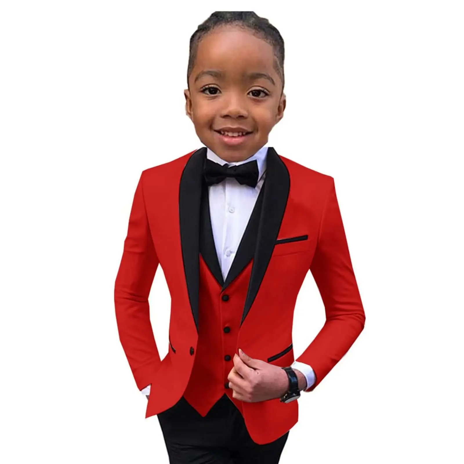 Shawl Neck Solid Boy's 3 Pieces Suit Set Long Sleeves Single Button Kids Tuxedo Formal Outfits For Kid Children Classic Suit