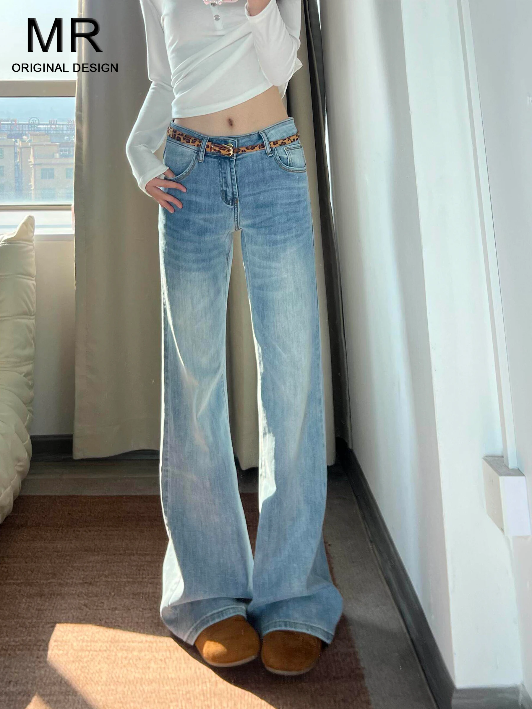 

Ледяные синие американские ретро-джинсы с низкой посадкой и расклешенными штанинами для женщин, новинка лета 2026, облегающие брюки-клеш в стиле Spicy Girl