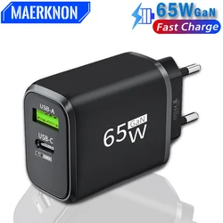 GaN 65W PD Fast Charger USB TypeC Charger CellPhone Quick Charge3.0 EU/US Plug Wall Charger Adapter For iPhone Xiaomi 14 Samsung