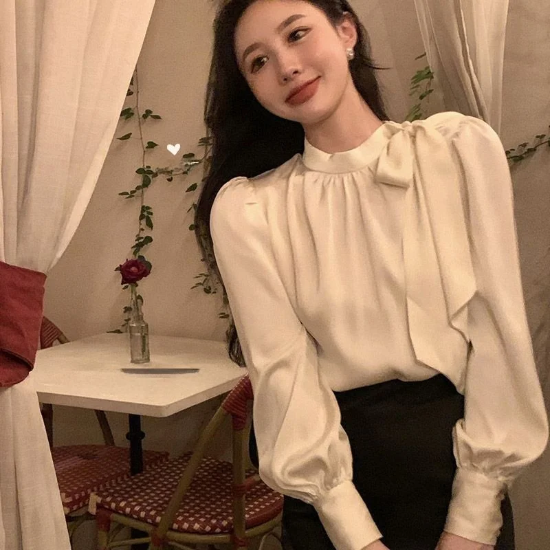 

Elegant Knot Long Sleeve Shirt Women's Fashion Outerwear Shirt Autumn 2023 Design Sense Top Quality Premium Ladies'...