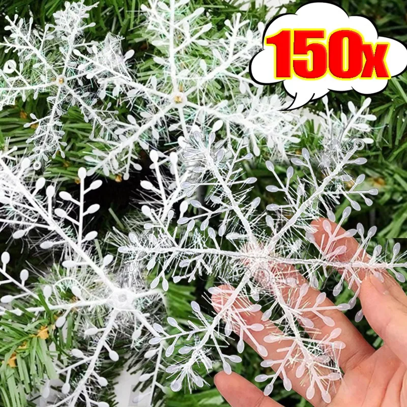 150/30PCS Large Christmas Snowflakes Ornaments Xmas Tree Wreath Hanging Pendents Artificial Glitter Snow Flake New Year Decor