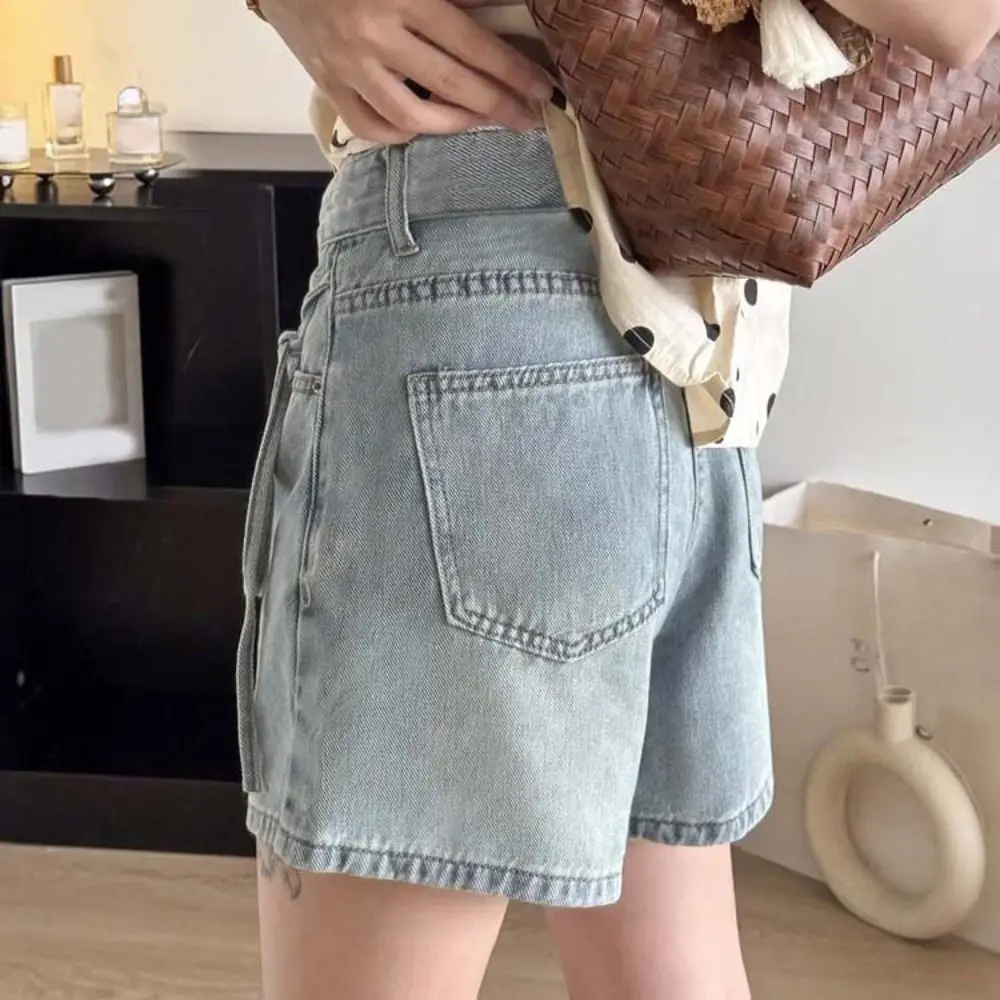 Lace-up A-line Skirt Shorts High Waist Y2K Fake Two-piece Skirt Spicy Girl Style Wide Leg Baggy Blue Jeans Skirt Spring Summer